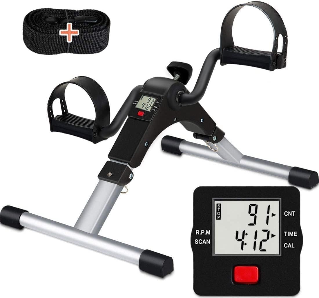 TABEKE Under Desk Bike Pedal Exerciser, Fully Assembled Folding Pedal Exerciser for Arm and Leg Workout, Portable Sitting Desk Cycle with LCD Screen Displays
