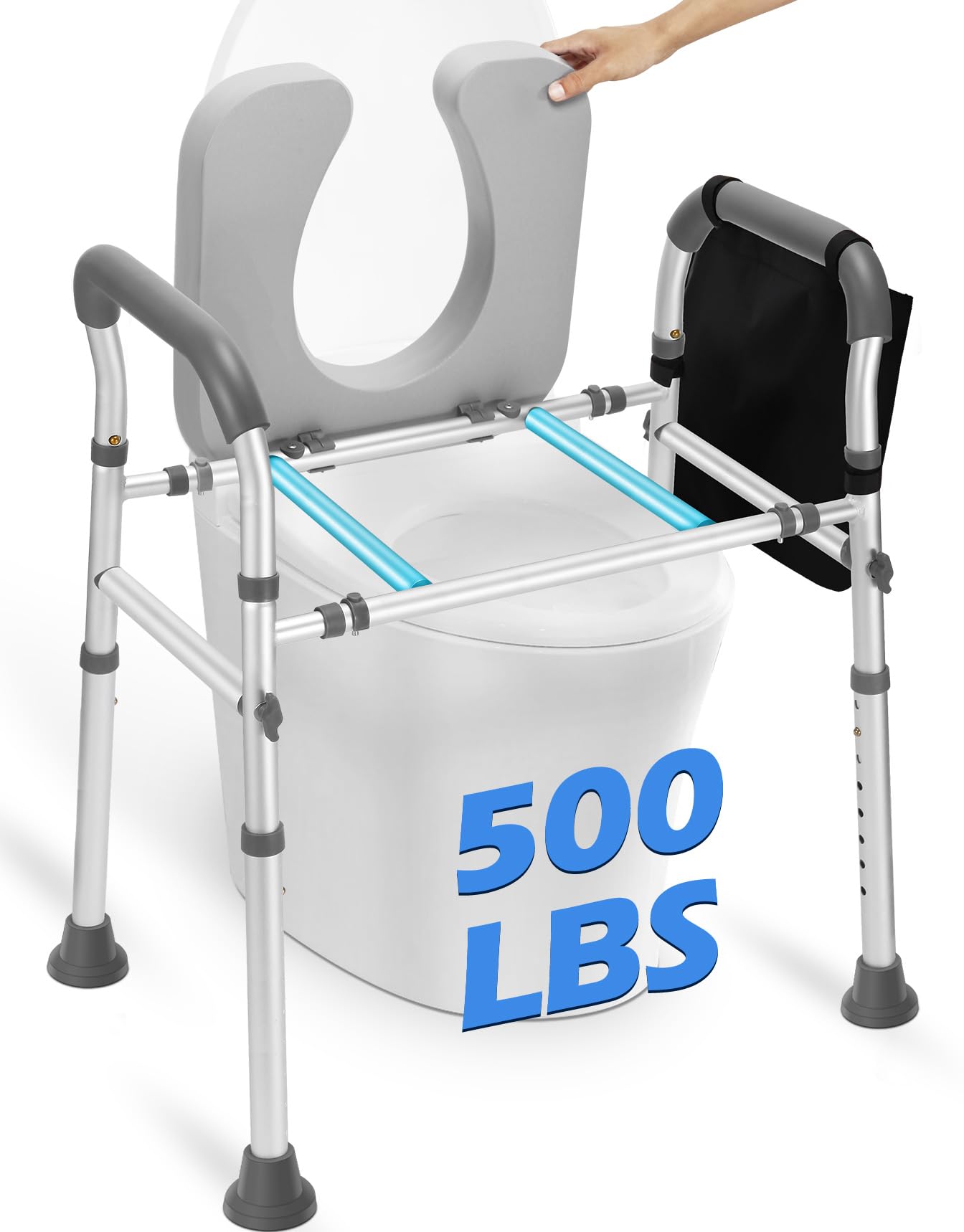 Raised Toilet Seat with Handles, FSA/HSA Eligible Heavy Duty 500lb Toilet Seat Risers for Seniors, Extra Support Bars for Soft Padded Seat, Adjustable Width&Height Toilet Seat Riser for Disabled