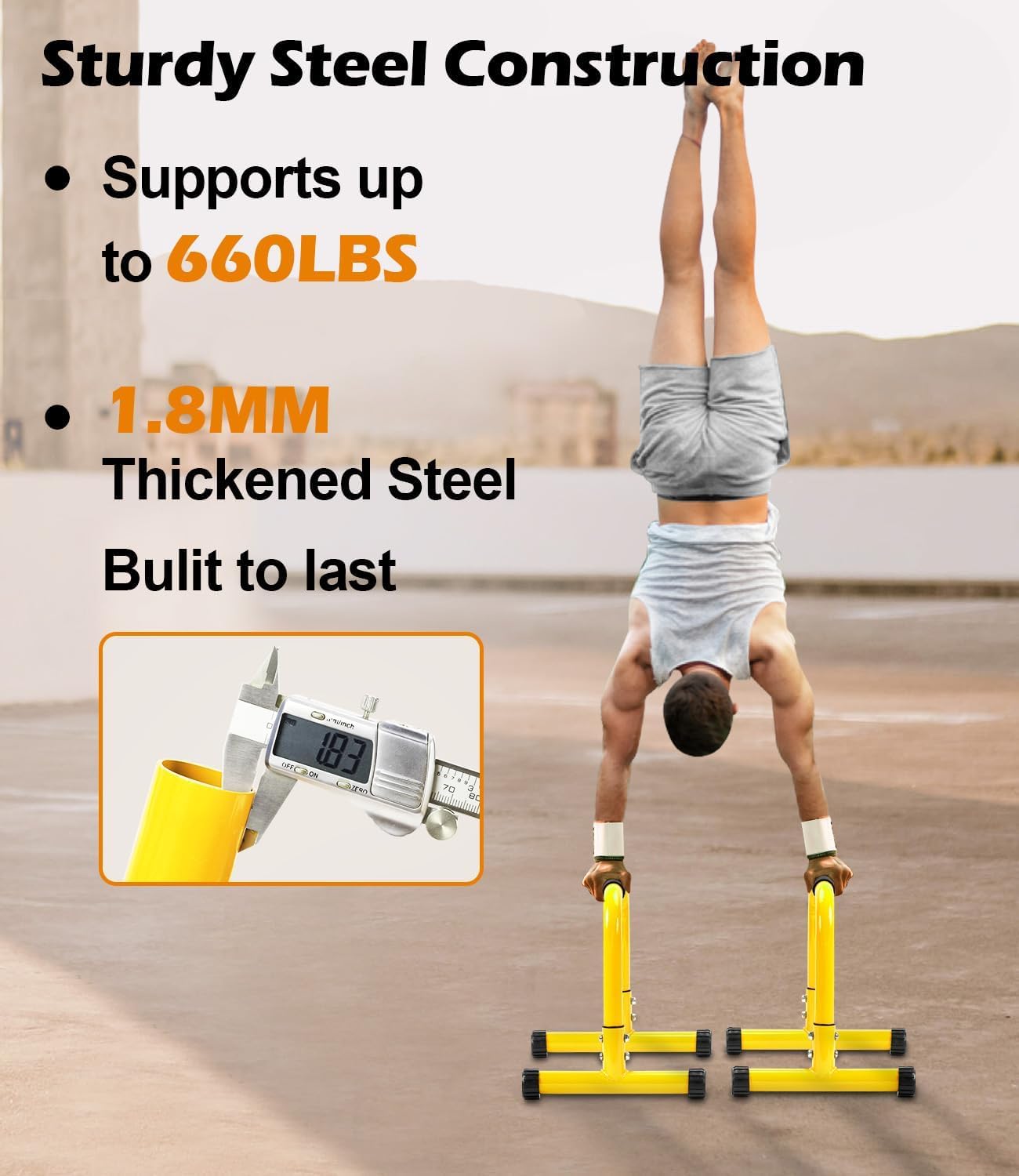 TABEKE Push Up Bar, 14” High Steel Parallettes & Dip Bar with Full Coverage Foam Handle, Heavy-Duty Calisthenics Parallel Bars for L-Sit, Dips, Home Gym Strength Training Workout