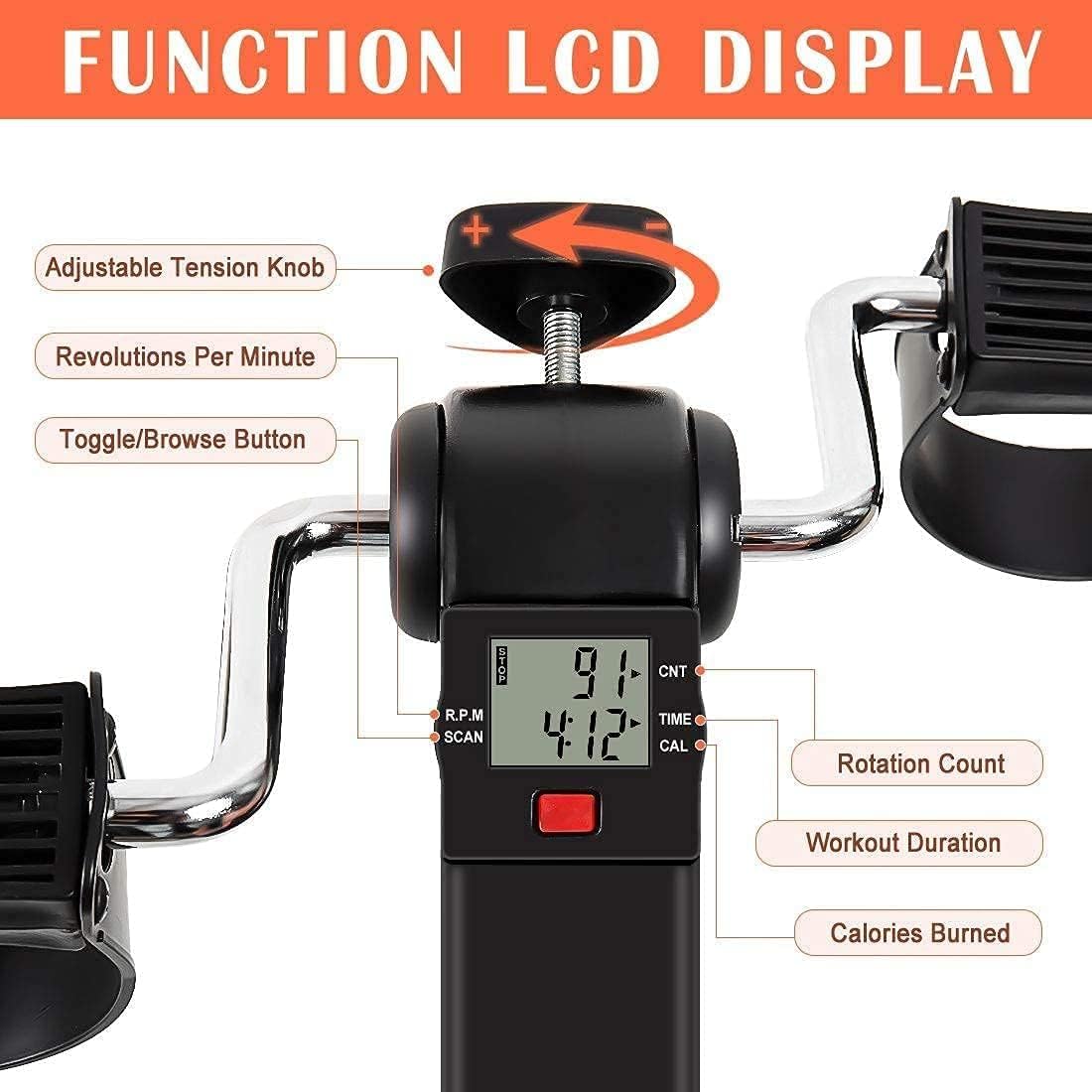 TABEKE Under Desk Bike Pedal Exerciser, Fully Assembled Folding Pedal Exerciser for Arm and Leg Workout, Portable Sitting Desk Cycle with LCD Screen Displays