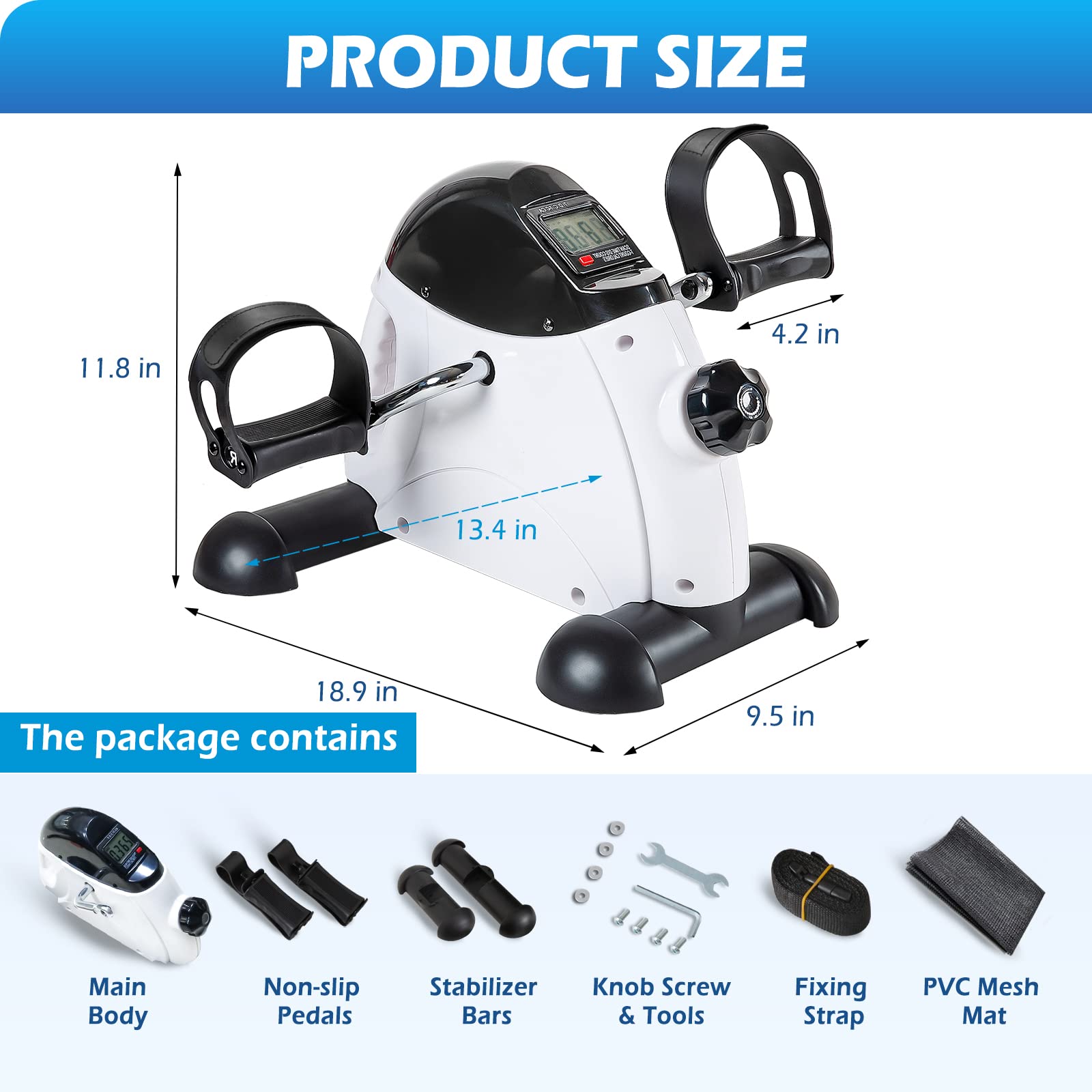 Under Desk Bike Pedal Exerciser – TABEKE Mini Exercise Bike for Arm/Leg Exercise, Pedal Exerciser for Seniors with LCD Display (White)